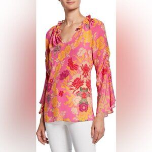 Kobi Halperin Sz XS Silk Floral Flare Sleeves Blouse